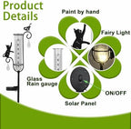 33in Solar Cat Bird Rain Gauge Metal Garden Stake Black Sculpture Decor - Image 3
