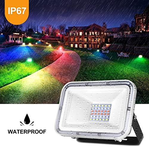 30W LED RGB Flood Light, Dimmable Color Changing Spotlights with Remote Control, IP67 Waterproof Outdoor Security Lights 16 Colors 4 Modes Decorative Lamp for Landscape Party Stage, 1 Pack - Image 4