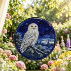 Starry Snowy Owl Stained Glass Suncatcher 11.8" Colorful Window Hanging Ornament, Sun Catcher Decor for Bathroom Front Door Living Room Home Wall Garden - Image 2