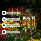 Solar Lantern Ginkgo Leaf Stained Glass Multicolor Tree Sunlight Green Outdoor Waterproof Garden Hanging Lantern Solar Powered Lighting Outside Table Lamp for Patio Deck Camping 1 Pack - Image 2