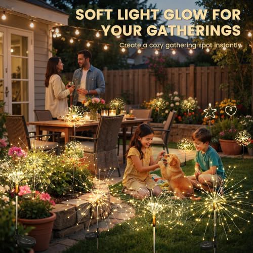 SOLPEX Solar Garden Lights Outdoor, 8 Pack Firework Lights, Warm White - Image 4