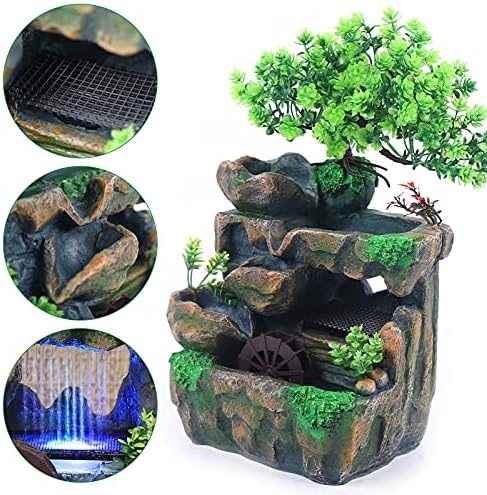 Water Fountain Rockery Ornaments with Waterfall & LED Colorful Lights Mini Desktop Waterfall Small Rockery for Office, Home, Bedroom Desk Decoration - Image 5