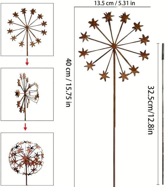 Rusty Metal Wild Flowers Garden Stakes 11.82 x 8.47 inches, Decorative Flowers Yard Stake Metal Art for Outdoor Garden Lawn Decor (Flower-E) - Image 2