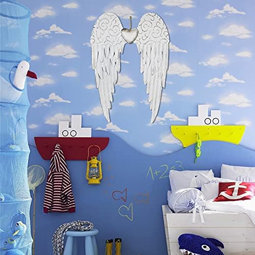 Aecipl Metal Angel Wings Plaques with Heart - Decorative Angel Wing Sculptures Hanging Wall Art Antique Decor for Home Bedroom (White-L) - Image 2