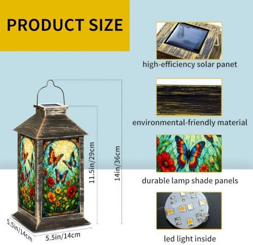 Solar Lantern Stained Glass Art Vibrant Outdoor Waterproof Garden Hanging Lantern Solar Powered Lighting Outside Solar Light for Patio Yard Camping, Gifts for Women Mom - Image 2