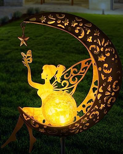 Vuees Solar Fairy Moon Garden Stake Light, Outdoor Yard Patio Decor Gift by Vuees
