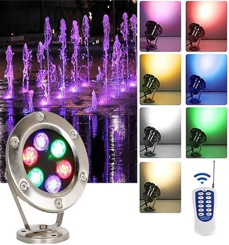 Submersible LED Light - RGB With Remote Control Pool Underwater Light, AC 12/24V Spotlight Led Beam Light, IP68 Waterproof Underwater Landscape Lights, For Pool, Fountain, Pond Lighting(Rgb,6W) by GUODDM