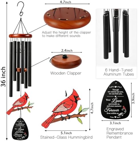 36'' Cardinal Memorial Wind Chimes, Sympathy Gift for Loss of Loved One - Image 2