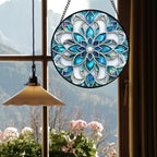 Stained Glass Window Hanging - Blue White Abstract Flowers Suncatcher for Door Terrace Garden Home Decor Boho Sun Catcher Birthday Gifts for Lovers Women Men Dad Mom Nana 11.8 in - Image 3