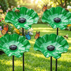 Handmade Metal Flower Garden Stake, 2 in 1 Outdoor Bird Bath & Pollinator Water Station, Weather Resistant Yard Art Decor, Detachable Butterfly Bee Drinking Bowl Garden Ornament (4, Green) by Unknown