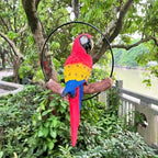 Hanging Scarlet Macaw Parrot Perching on Branch in Metal Round Ring for Home Patio Garden Decor 16" H (Red and Yellow) - Image 6