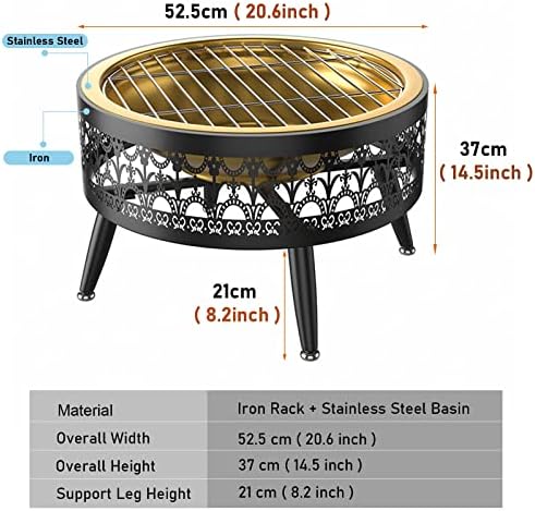 LXLZYXSF Wood Burning Fire Pit Bowl with Table Top, Round Tea Table, Metal Fire Basin for Outdoor Indoor Yard Garden Deck Porch Living Room Patio (Color : B, Size : 52.5cm/20.6inch Wide) - Image 2