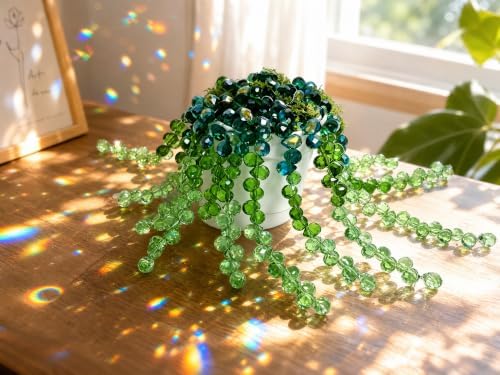 Green Beaded Plant Sun Catchers Crystal Beads Plants Hanging for Window - Image 5
