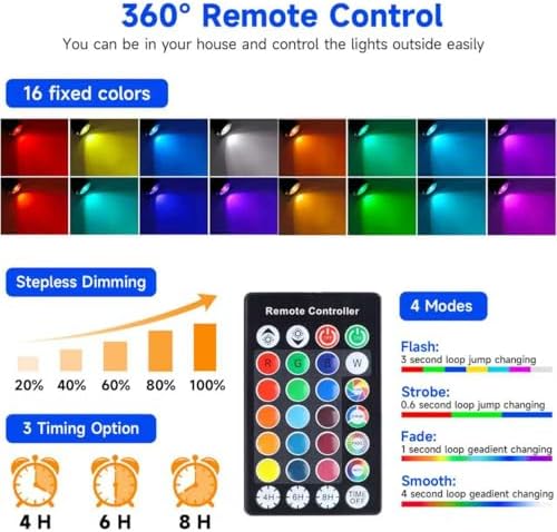 Outdoor Christmas Spot Lights with Timer, 10W Metal RGB LED Landscape Spotlights with 16 Color Changing for Yard, House, Garden, Holiday Decor (2 Lights) - Image 2