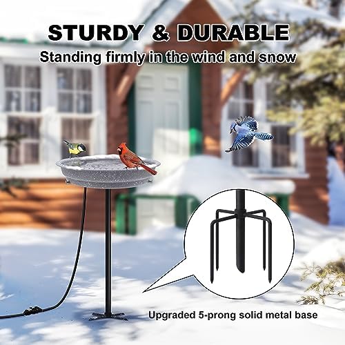 BIRD WISH Heated Bird Bath, Stable 5-Prong Metal Base Thermostat Control Weather Resistance All Seasons Available 75W Heated Bird Baths for Outdoors for Winter Garden Yard Patio Lawn, Spotted Grey - Image 4