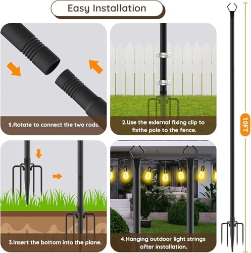 10Ft Exterior Light Poles 10 Pack, Durable Metal String Light Posts for Outdoor Use, Equipped with Fixed Brackets for Yard, Terrace, Backyard and Garden Lighting Decor - Image 7