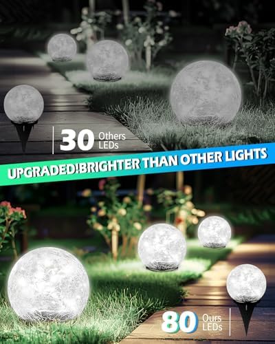 Garden Solar Ball Lights Outdoor Waterproof, 80 LED Cracked Glass Globe Ground Lights for Path Yard Patio Lawn, Outdoor Decoration Landscape White (2 Pack 5.9'') - Image 2