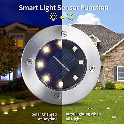 Aogist Solar Ground Lights - 12 Pack, 8 LED, Waterproof Outdoor Disk Lights for Pathway, Yard, Walkway, Patio, Lawn Path (Warm White) - Image 4