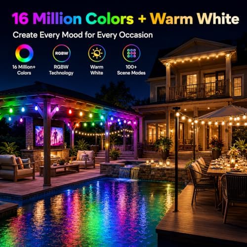 Outdoor String Lights for Patio,50FT RGBW App Remote,20 Bulbs - Image 2