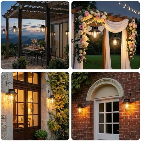 Livinlarge Hanging Solar Lanterns Waterproof,2 Pack Outdoor Metal Solar Lights with Wall Hooks Windproof Hook,Retro Solar Lantern Auto On/Off for Yard Garden Pathway Patio Porch Decor (Black) - Image 5