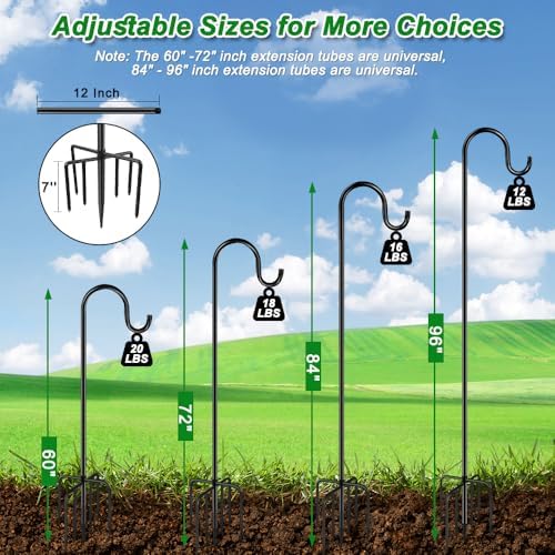 ANIDEER 84" Shepherds Hooks for Outdoor, Heavy Duty Garden Bird Feeder Pole Hanging Bird Feeder, Solar Light Lanterns, Outdoor Plant Hanger Hook with 7 Base Prongs, 2 Packs - Image 4