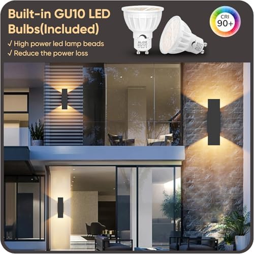Aipsun 2 Pack Outdoor LED Up Down Wall Sconces, Black Modern Porch Lights - Image 4
