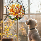 Orange White Flower Stained Glass Window Hanging Suncatcher Gifts 12" - Image 2