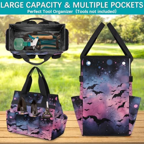 Bat Garden Tool Bag Organizer Heavy Duty Halloween Bat Gardening Tote Bag with 10 Pockets for Women Men Gardening Gifts - Image 4