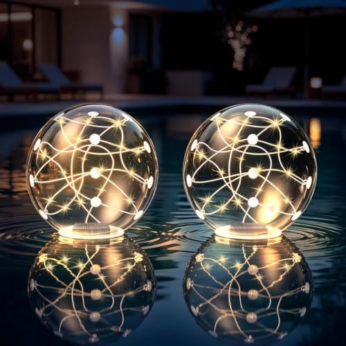 Solar Floating Pool Lights 2 Pack, 14 Inch Inflatable Glow Balls with 3000K Warm White LED, IP68 Waterproof Solar Powered Floating Lights for Pool, Garden, Patio, Christmas Outdoor Decorations by Unknown