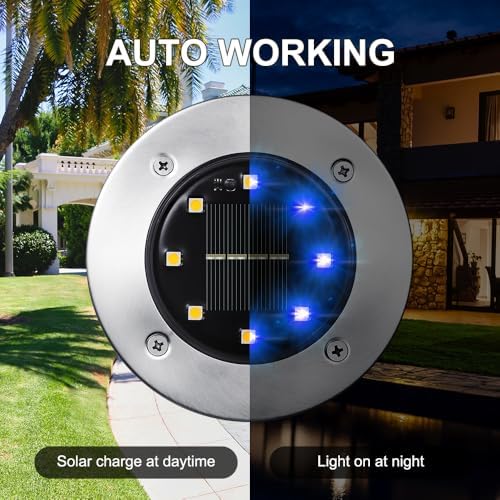 LYHOPE Solar Ground Lights Outdoor, 16 Pack 8 LED Solar Disk Lights Waterproof Garden In-ground Pathway Lights Landscape Lighting for Lawn,Yard,Deck,Patio,Walkway (Blue) - Image 5