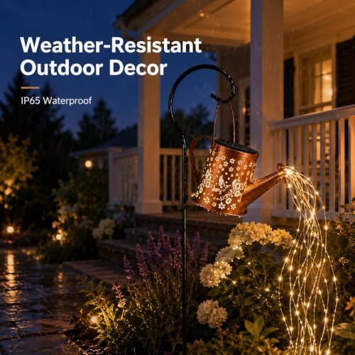Solar Watering Can Lights Waterproof Hanging Decor Floral Hummingbird Yard - Image 4