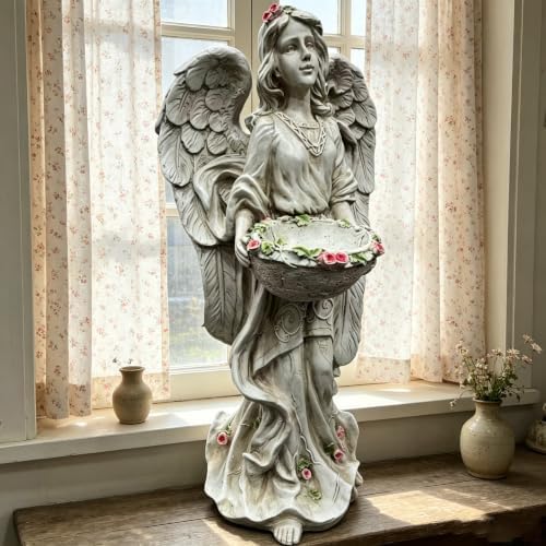 24.8" Resin Angel Garden Statue Bird Feeder Water Basin Yard Decor - Image 3