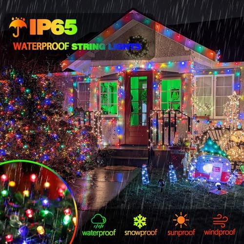 6 Pack Solar Christmas Lights Outdoor Waterproof, Super Bright 270FT 480 LED Solar Lights String with 8 Lighting Modes, Green Wire Solar Twinkle Fairy Lights for Xmas Tree Garden(Multi-Colored) - Image 2