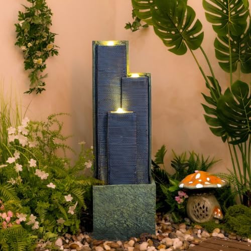 39''H Modern Cascading Outdoor Water Fountain with LED Lights - Image 6