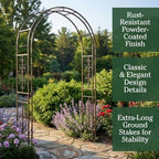 Plow & Hearth Arch Metal Outdoor Garden Arbor Montebello Gunmetal 7 Feet Tall, Steel Iron Trellis Lattice for Climbing Plants & Heavy Vines Wedding Arch Outdoor Patio Décor - Image 3