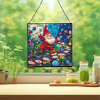 Gnome in a Jellybean Garden Stained Glass Suncatcher – Square Hanging Window Panel for Home or Greenhouse – Whimsical Glass Art Gift for Garden Lovers, Christmas, Halloween, Father Days v4Uq3H - Image 2