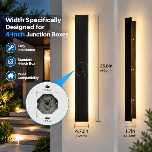Modern Outdoor Wall Lights - 2pack 39inch 3000K Black Exterior Light Fixtures Wall, Porch Lights Outdoor Wall Sconce, Patio Long Strip Wall Light Fixtur Outside for Garage, House(4.72 Inch Wide) - Image 2