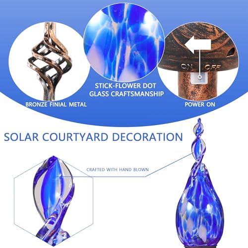 Solar Garden Lights Outdoor, Decorative LED Flame Garden Stakes, Hand Blown Glass and Outdoor Waterproof Glass Stakes (Dark Blue) - Image 7