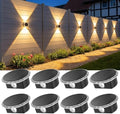 Ellasay Solar Fence Lights Outdoor: 360° Circular Lighting Solar Powered Wall Lights 12 Hours Long Runtime Up and Down Waterproof IP65 & 3 Modes High Brightness LED Focus Lens for Fence/Yard - 8 Pack by ELLASAY