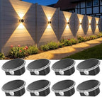 Ellasay Solar Fence Lights Outdoor: 360° Circular Lighting Solar Powered Wall Lights 12 Hours Long Runtime Up and Down Waterproof IP65 & 3 Modes High Brightness LED Focus Lens for Fence/Yard - 8 Pack by ELLASAY