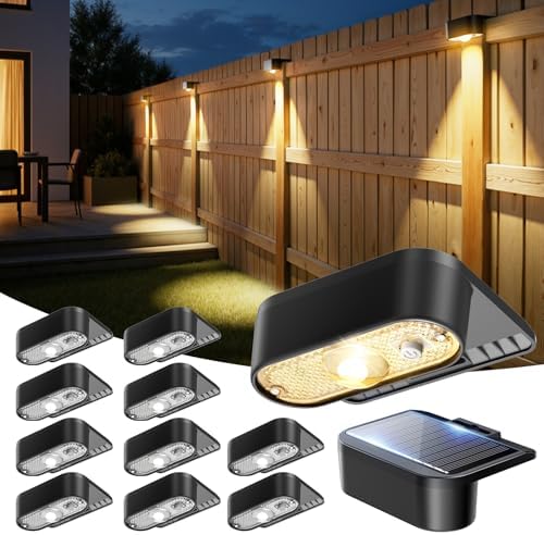JOFIOS Fence Lights Solar Powered 12 Pack, 3000/4000/6000K 3 Modes, IP44 Waterproof Solar Deck Lights Outdoor, Dusk to Dawn Solar Step Lights for Outside, Deck, Backyard, Step, Patio, Stair Railings by JOFIOS