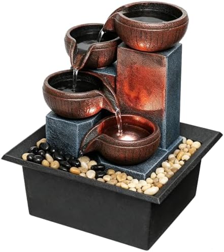 Small Tabletop Waterfall Fountain Zen Meditation Fountain Indoor Desktop Water Fountain with LED Light and Natural River Rocks for Office Home Bedroom by Unknown