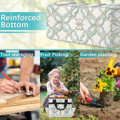 Flower Texture Garden Tool Bag Tote for Men Women Multiple Pockets Wide Mouth Heavy Duty Waterproof Tool Organizer Bag for Outdoor Lawn Yard Portable Gardening Storage With Elasticbands - Image 6