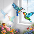 2 Packs Hummingbird Stained Glass Window,Real Handmade Stained Glass Window Hanging,Hummingbird Ornament,Suncatchers Decor for Women Mom Grandma Bird Lovers - Image 6