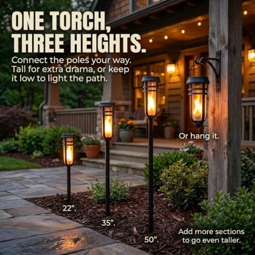 FoxFlame Metal Solar Torch Lights, Solar Tiki Torches, Patented Fire Effect - Image 5