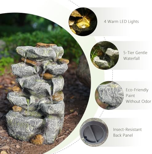 Solar Water Fountain Outdoor Cascading Design 5 Tier Feature Fountains - Image 4