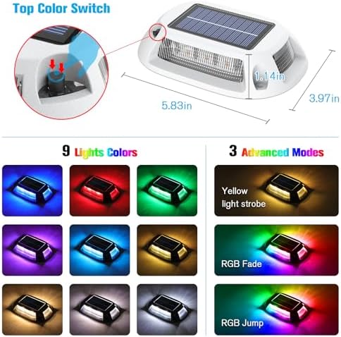 VOLISUN Solar Driveway Lights Dock Deck Lights 8 Pack,9 Colors in 1 Led IP67 Waterproof Outdoor Warning Step Light for Driveway Sidewalk Pathway RGB - Image 3