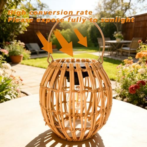 Solar Lanterns Outdoor Waterproof, Rattan Solar Outdoor Lanterns 2 Pack - Image 6