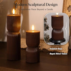 Brown Flameless Candles with Remote Timer, Fall Pillar Candles 3x4 & 3x8 In - Image 2