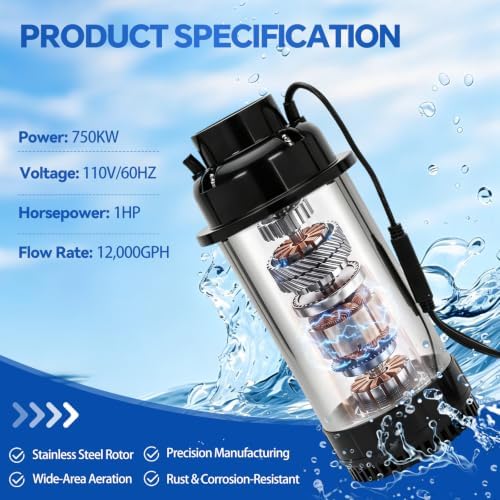 Pond Fountain Aerator, With 4 RGB Lights 1HP 110V Floating Fountain Pump - Image 6